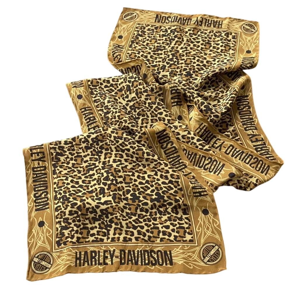 Vintage Harley-Davidson Leopard Print Long Silk Chiffon Scarf